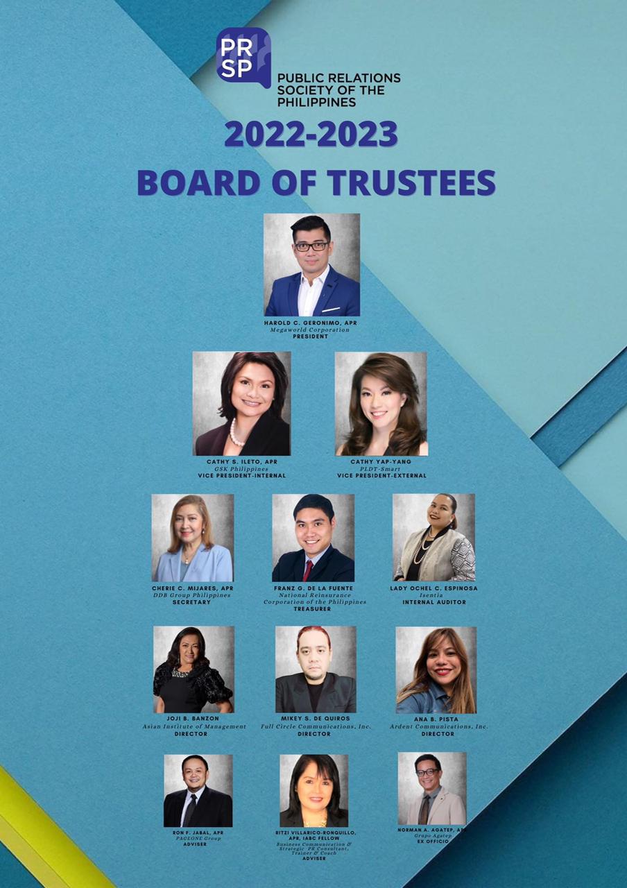 The Public Relations Society of the Philippines Announced its Board of Trustees for 2022-2023